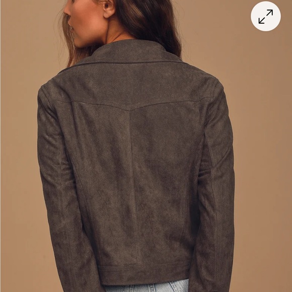 NWT Lulus Catch You on the Flip Side Charcoal Grey Suede Moto Jacket size Small - Picture 4 of 11